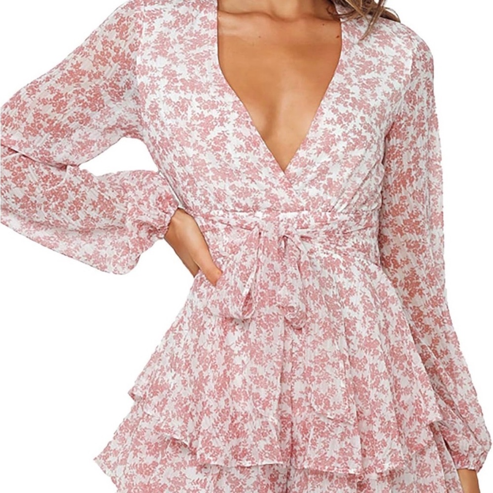 Floral Pink Tiered Ruffle Mini Dress
